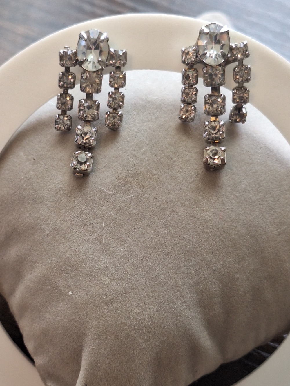 Vintage Silver-Tone Clear Crystal Cascade Earrings